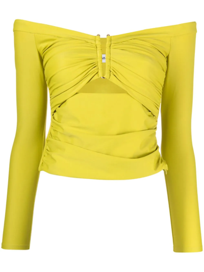 Self-portrait Top In Jersey Chartreuse Con Spalle Scoperte In Green