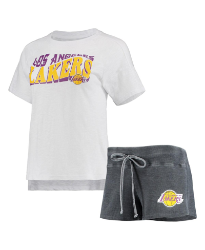 Concepts Sport Women's  Charcoal, White Los Angeles Lakers Resurgence Slub Burnout Raglan T-shirt And In Charcoal,white