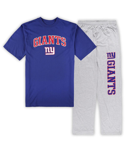 Concepts Sport Men's  Royal, Heather Gray New York Giants Big And Tall T-shirt And Pajama Pants Sleep In Royal,heather Gray
