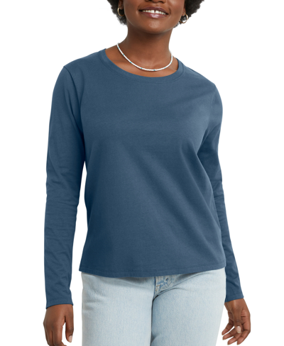 Hanes Women's Originals Triblend Long Sleeve Relaxed T-shirt In Regalia Blue Heather