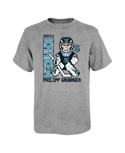 Outerstuff Kids' Youth Boys Philipp Grubauer Heather Gray Seattle Kraken Pixel Player 2.0 T-shirt