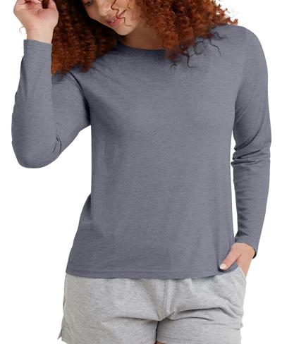 Hanes Women's Originals Triblend Long Sleeve Classic T-shirt In Athletic Navy Heather