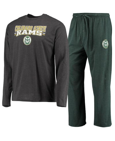 CONCEPTS SPORT MEN'S CONCEPTS SPORT GREEN, HEATHERED CHARCOAL COLORADO STATE RAMS METER LONG SLEEVE T-SHIRT AND PAN