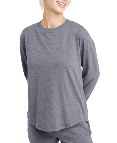 Hanes Women's Originals Triblend Long Sleeve Relaxed T-shirt In Athletic Navy Heather
