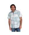 Px Palm Print Short Sleeve Button-up Peached Cotton Poplin Shirt In Seafoam
