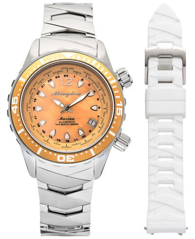 Abingdon Co. Women's Marina Diver's Multifunctional Titanium Bracelet & White Silicone Strap Watch 40mm In Yellow Snapper