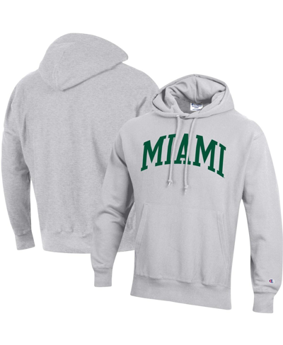 Champion Men's  Heathered Gray Miami Hurricanes Big And Tall Reverse Weave Fleece Pullover Hoodie Swe