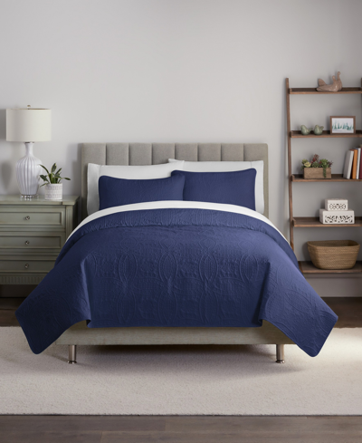 Waverly Medallion Pinsonic 3-pc. Quilt Set, King In Navy