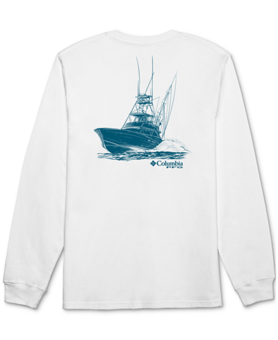 Columbia Men's Zoom Pfg Boat Sketch Logo Graphic Long-sleeve T-shirt In White