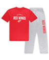 PROFILE MEN'S DETROIT RED WINGS RED, HEATHER GRAY BIG AND TALL T-SHIRT AND PANTS LOUNGE SET
