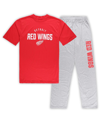 Profile Men's Detroit Red Wings Red, Heather Gray Big And Tall T-shirt And Pants Lounge Set In Red,heather Gray