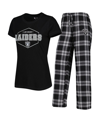 Concepts Sport Women's  Black, Gray Las Vegas Raiders Plus Size Badge T-shirt And Pants Sleep Set In Black,gray