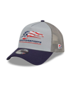 New Era Men's  Gray, Navy Jr Motorsports 9forty A-frame Trucker Snapback Adjustable Hat In Gray,navy