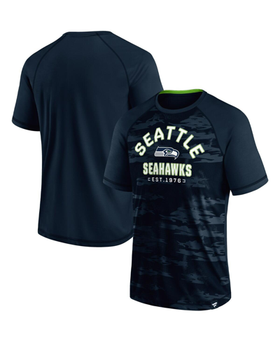Fanatics Branded Navy Seattle Seahawks Hail Mary Raglan T-shirt In College Navy,neon Green