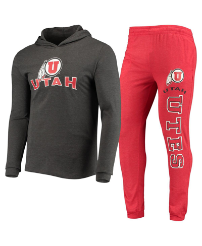 Concepts Sport Men's  Red, Charcoal Utah Utes Meter Long Sleeve Hoodie T-shirt And Jogger Pants Sleep In Red,charcoal