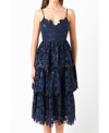 Endless Rose Floral Lace Tiered Sequin Midi Dress In Navy