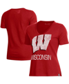 UNDER ARMOUR WOMEN'S UNDER ARMOUR RED WISCONSIN BADGERS LOGO PERFORMANCE V-NECK T-SHIRT