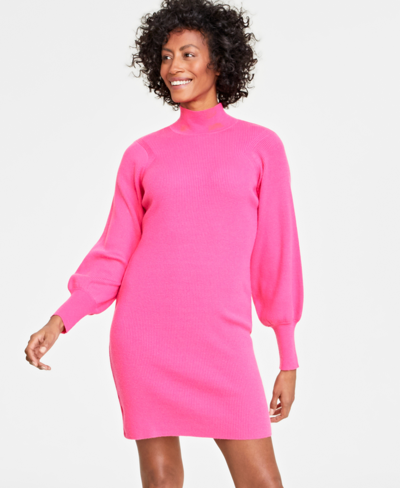 On 34th Women's Turtleneck Mini Sweater Dress, Created For Macy's In Fuchsia Purple