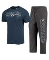 CONCEPTS SPORT MEN'S CONCEPTS SPORT HEATHERED CHARCOAL, NAVY BYU COUGARS METER T-SHIRT AND PANTS SLEEP SET