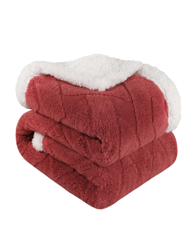 Superior Jacquard Lattice Reversible Fleece Plush Sherpa Blanket, Full/queen In Poppy Red