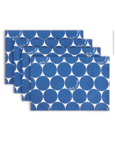 Kate Spade Joy Dot Reversible Placemats 4 Pack Set, 13" X 19" In Blue,white Multi