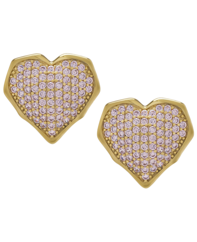 Macy's Pink Cubic Zirconia Heart Stud Earring In Gold