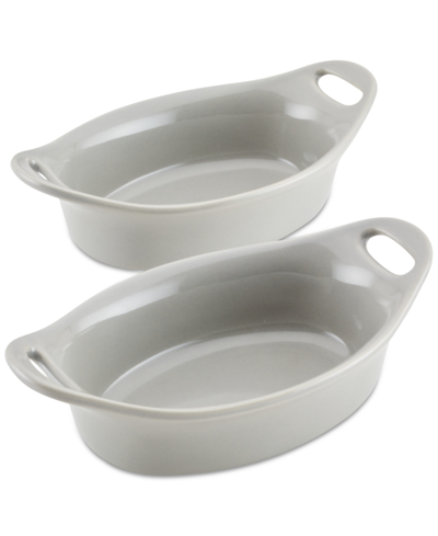 Rachael Ray Ceramics Oval Au Gratin Baking Dish, Set Of 2 In Light Sea Salt Gray