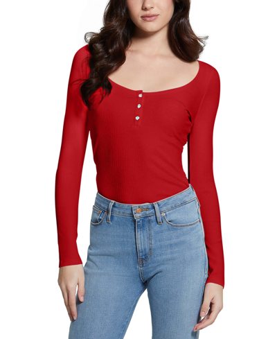 Guess Women's Karlee Henley Top In Delicious Red