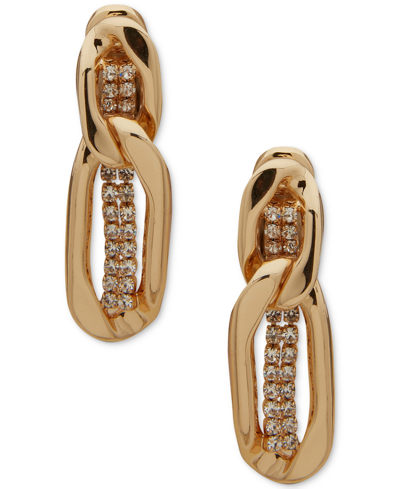 Anne Klein Gold-tone Pave Chain Double Link Clip-on Linear Drop Earrings