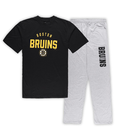 Profile Men's Boston Bruins Black, Heather Gray Big And Tall T-shirt And Pants Lounge Set In Black,heather Gray