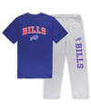 CONCEPTS SPORT MEN'S CONCEPTS SPORT ROYAL, HEATHER GRAY BUFFALO BILLS BIG AND TALL T-SHIRT AND PANTS SLEEP SET