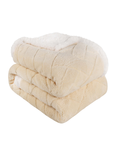 Superior Jacquard Lattice Reversible Fleece Plush Sherpa Blanket, Full/queen In Cream