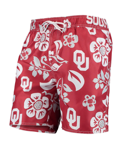 Wes & Willy Men's  Crimson Oklahoma Sooners Floral Volley Swim Trunks