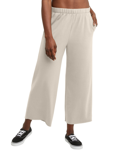 Hanes Women's Perfect Triblend French Terry Wide Leg Crop Pants In Natural