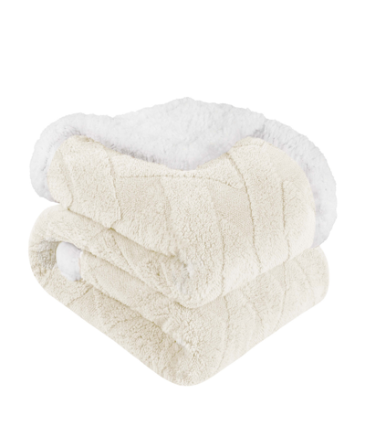 Superior Reversible Jacquard Lattice Fleece Plush Sherpa Blanket In Ivory