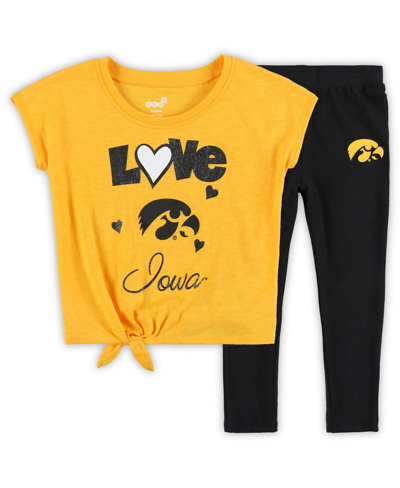 Outerstuff Babies' Preschool Girls Gold, Black Iowa Hawkeyes Forever Love T-shirt And Leggings Set In Gold,black