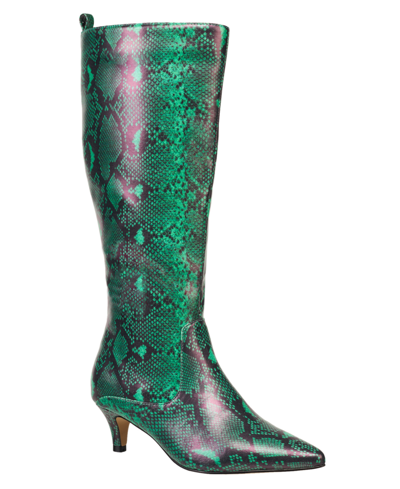 French Connection Women's Darcy Kitten Heel Knee High Boots In Green Snake