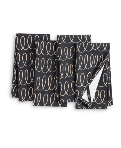 Kate Spade In The Loop Cloth Napkins 4 Pack Set, 20" X 20" In Onyx Black Gray