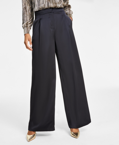 Michael Kors Michael  Petite Satin Wide-leg Pants In Black