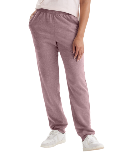 Hanes Women's Perfect Triblend French Terry Cinch Leg Pants In Mulled Berry Heather