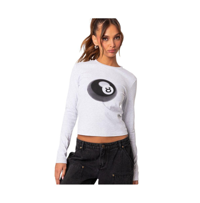 Edikted Billiard Long Sleeve Graphic T-shirt In Gray-melange