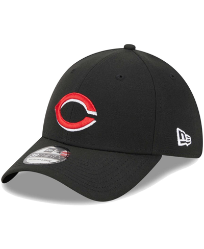 New Era Men's  Black Cincinnati Reds Logo 39thirty Flex Hat