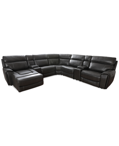 MACY'S CLOSEOUT! HUTCHENSON 132.5" 7-PC. ZERO GRAVITY LEATHER SECTIONAL WITH 3 POWER RECLINERS, CHAISE AND 