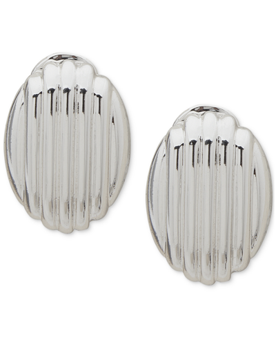 Anne Klein Silver-tone Ridged Oval Clip-on Button Earrings