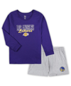 CONCEPTS SPORT WOMEN'S CONCEPTS SPORT PURPLE, HEATHER GRAY LOS ANGELES LAKERS PLUS SIZE LONG SLEEVE T-SHIRT AND SHO