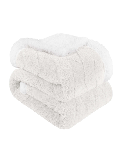 Superior Jacquard Lattice Reversible Fleece Plush Sherpa Blanket, King In White