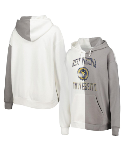 GAMEDAY COUTURE WOMEN'S GAMEDAY COUTURE GRAY, WHITE WEST VIRGINIA MOUNTAINEERS SPLIT PULLOVER HOODIE