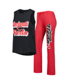 Concepts Sport Heather Red/heather Black Cincinnati Reds Wordmark Meter Muscle Tank Top & Pants Slee In Heather Red,heather Black