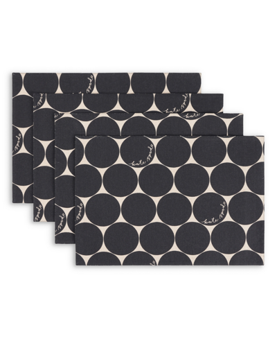 Kate Spade Joy Dot Reversible Placemats 4 Pack Set, 13" X 19" In Onyx Black Gray