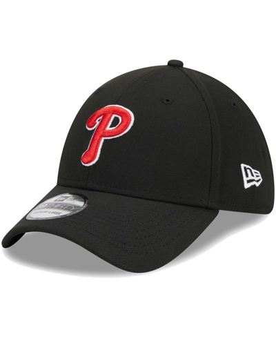 New Era Men's  Black Philadelphia Phillies Logo 39thirty Flex Hat